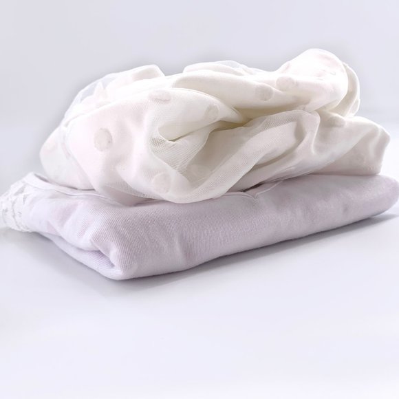 2 Brand New Tops Basic White Lace Shirt & Polka Dot Ruffle Ruched Ivory Top - Picture 14 of 14